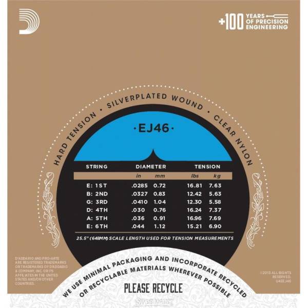 Струни для класичної гітари D'Addario EJ46 Silverplated Wound Nylon Hard Tension