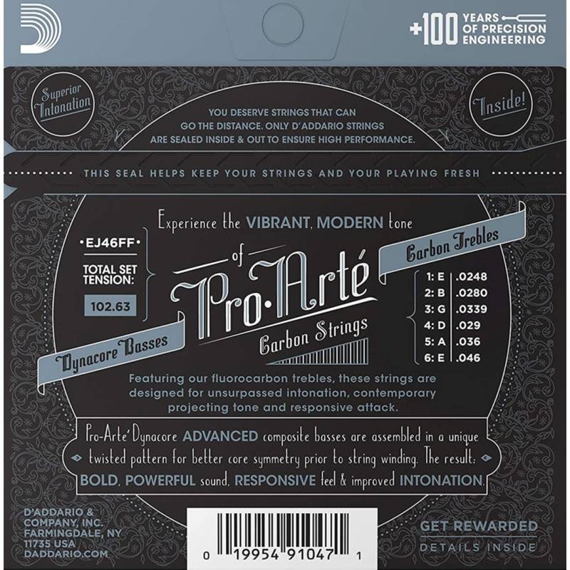 Струны для классической гитары D'Addario EJ46FF Silverplated Wound Fluоrocarbon Hard Tension