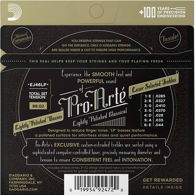 Струны для классической гитары D'Addario EJ46LP Silverplated Wound Clear Nylon Hard Tension