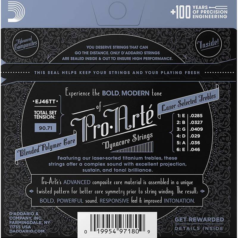 Струны для классической гитары D'Addario EJ46TT Silverplated Wound Titanium Nylon Hard Tension
