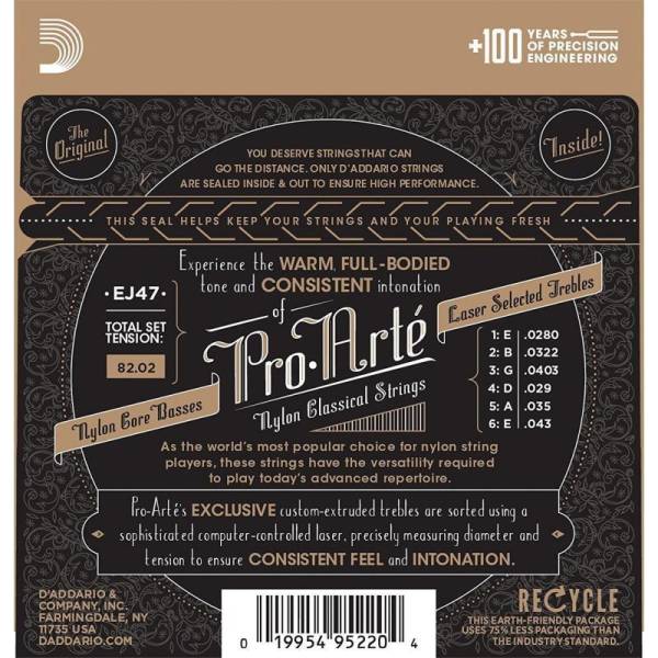 Струни для класичної гітари D'Addario EJ47 80/20 Bronze Wound Nylon Normal Tension