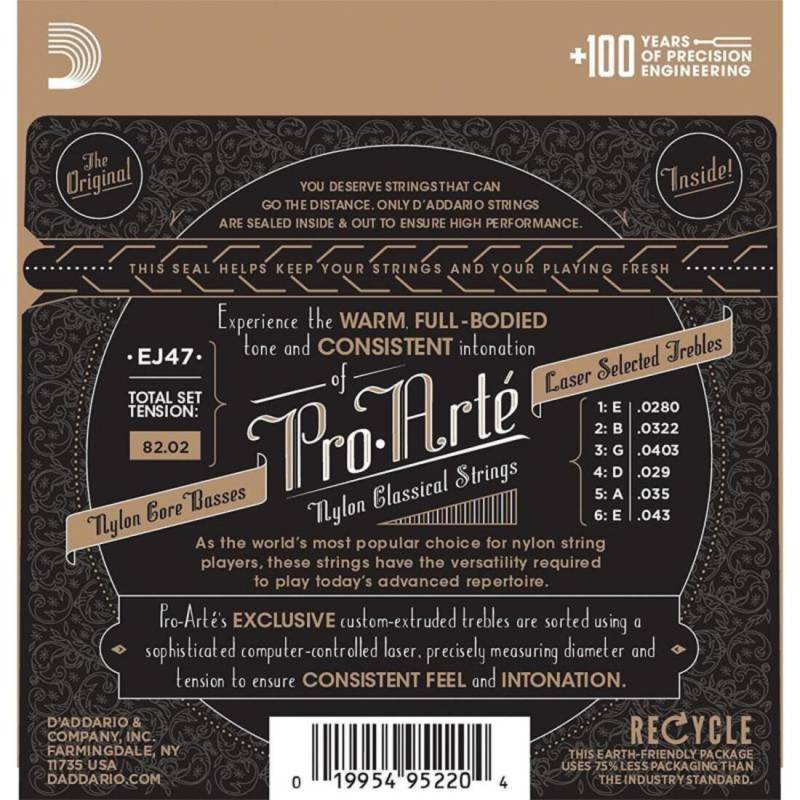 Струны для классической гитары D'Addario EJ47 80/20 Bronze Wound Nylon Normal Tension
