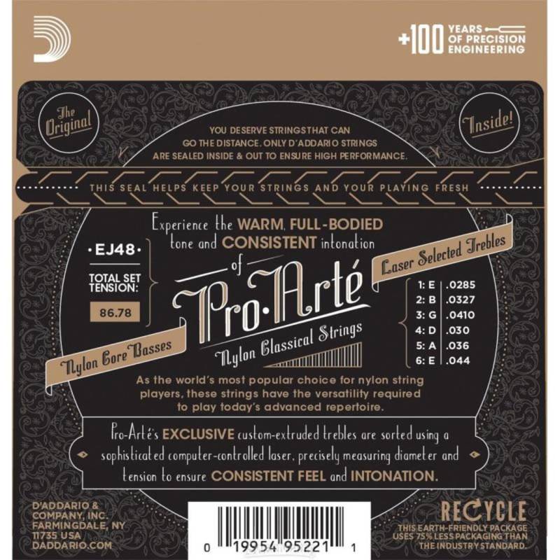 Струны для классической гитары D'Addario EJ48 80/20 Bronze Wound Nylon Hard Tension
