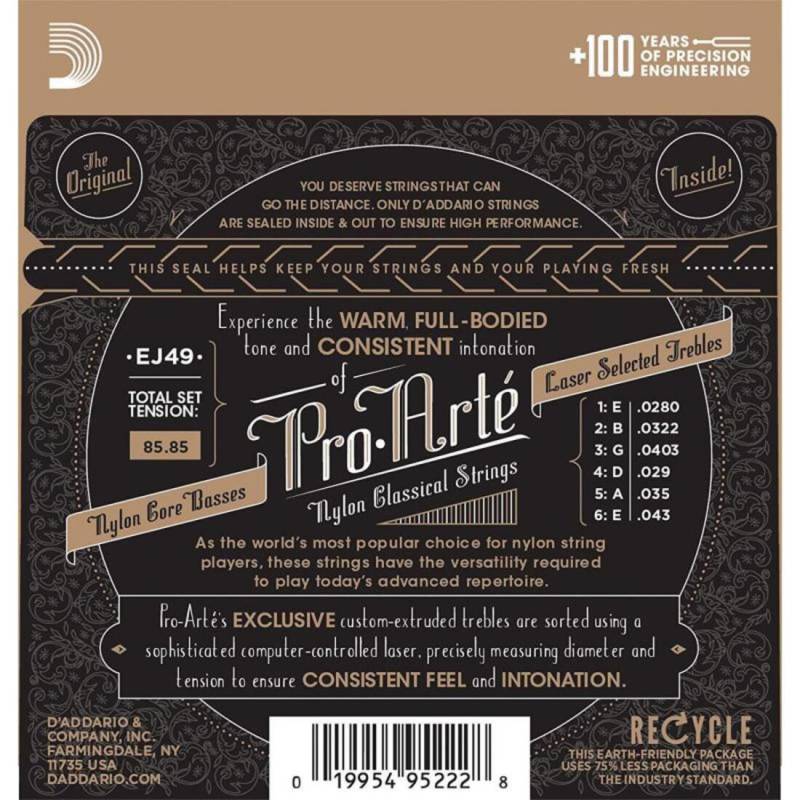 Струны для классической гитары D'Addario EJ49 Black Nylon Normal Tension