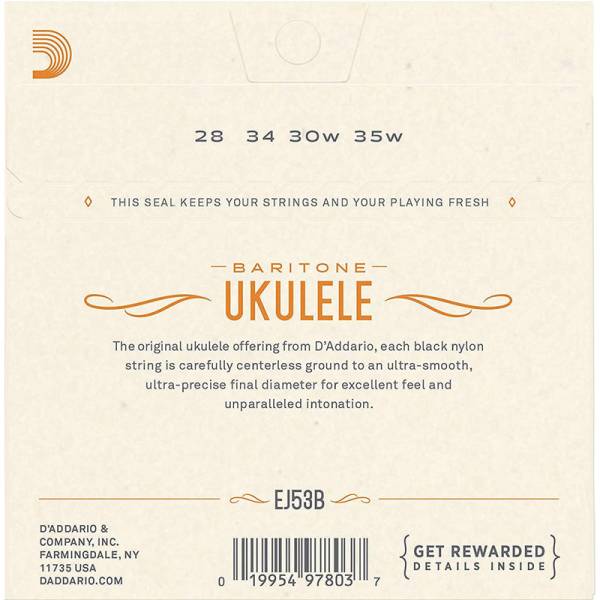 Струни для укулеле D'Addario EJ53B Black Nylon Baritone 28/35
