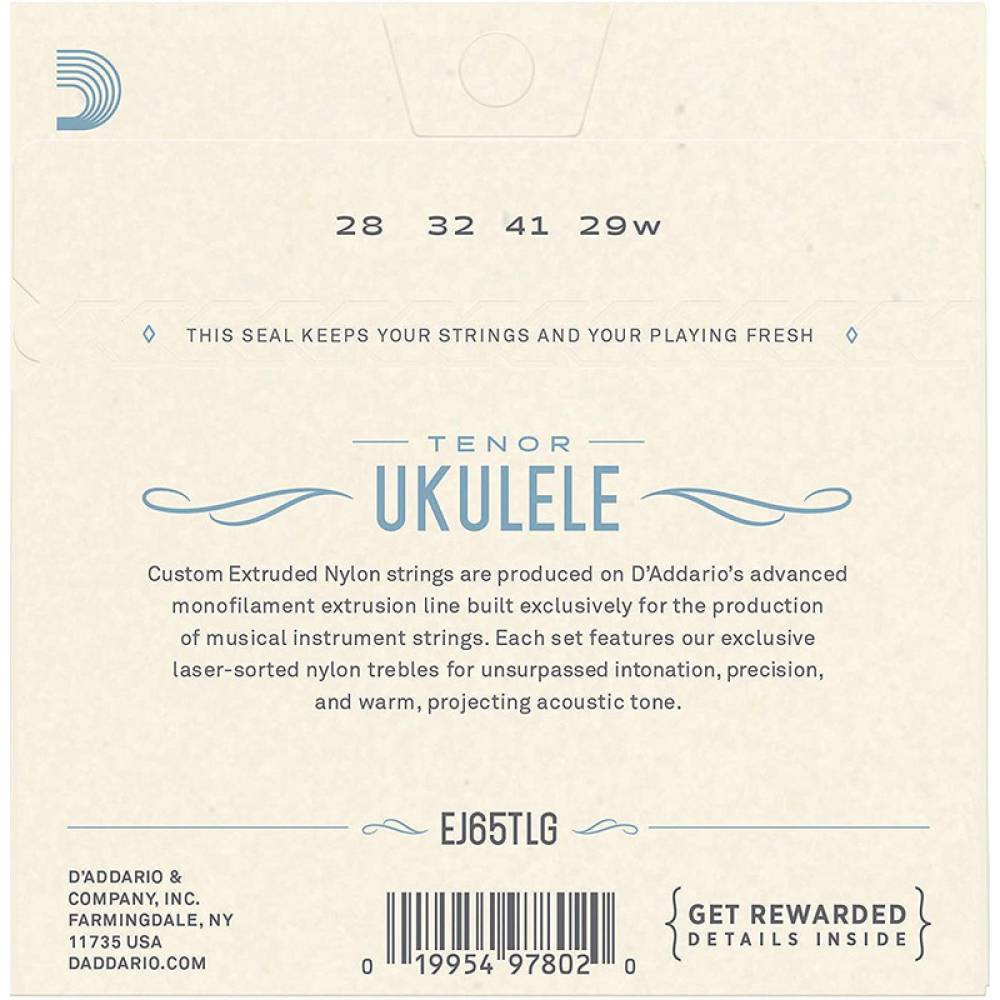 Струни для укулеле D'Addario EJ65TLG Clear Nylon Tenor 28/29
