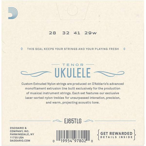 Струни для укулеле D'Addario EJ65TLG Clear Nylon Tenor 28/29