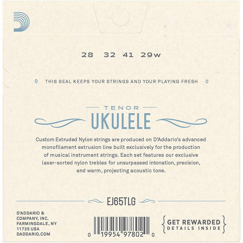 Струны для укулеле D'Addario EJ65TLG Clear Nylon Tenor 28/29