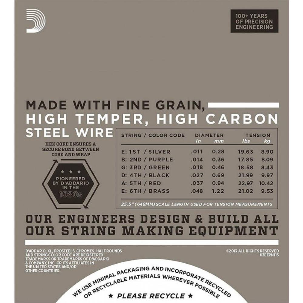 Струни для електрогітари D'Addario EPN115 Pure Nickel Medium 11/48