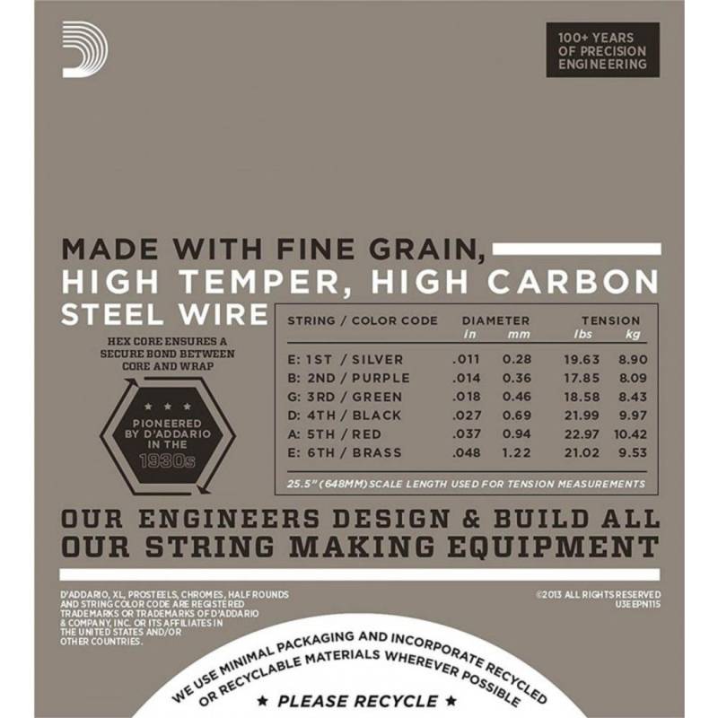 Струны для электрогитары D'Addario EPN115 Pure Nickel Medium 11/48