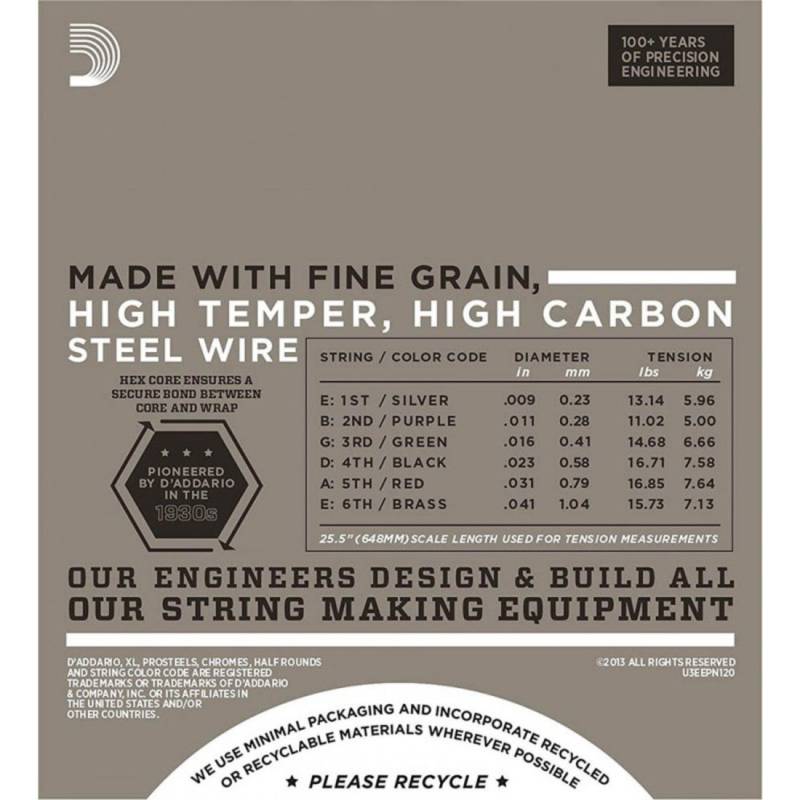 Струни для електрогітари D'Addario EPN120 Pure Nickel Super Light 9/41