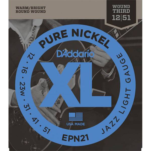 Струны для электрогитары D'Addario EPN21 Pure Nickel Jazz Light 12/51