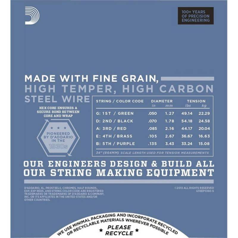 Струны для бас-гитары D'Addario EPS160-5 Pro Steels Medium 5-Strings 50/135