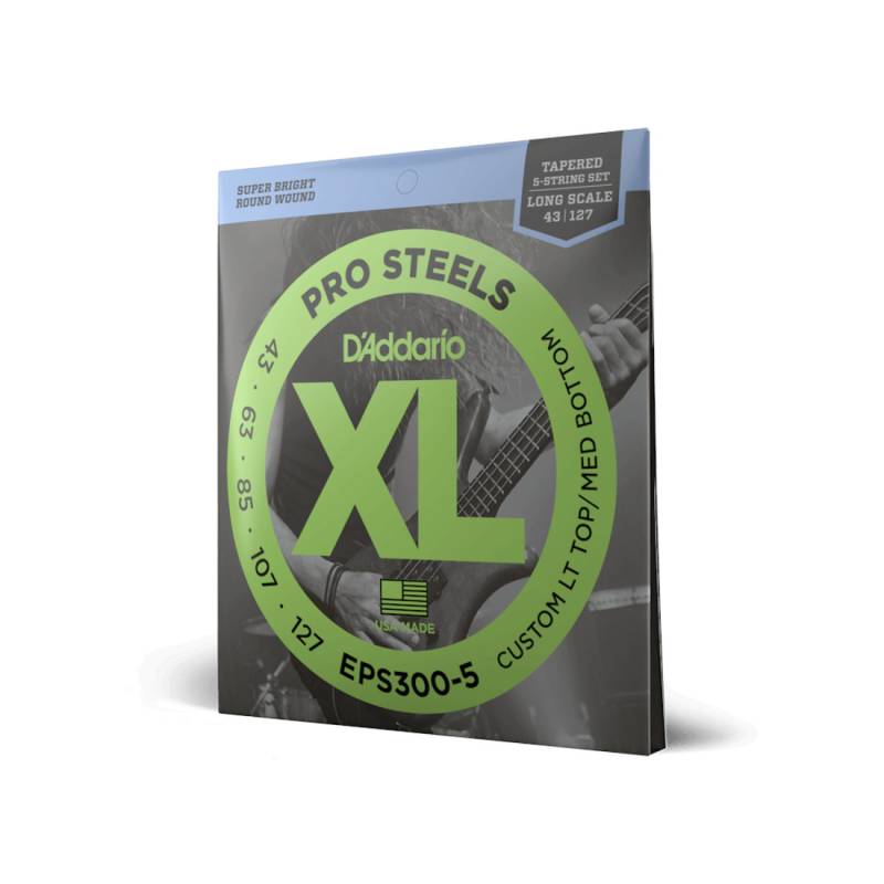 Струни для бас-гітари D'Addario EPS300-5 XL PROSTEELS BASS Custom Light Top/Med Bottom (43-127)