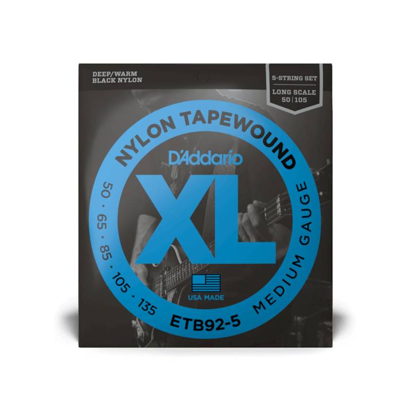 Струни для бас-гітари D'Addario ETB92-5 XL NYLON TAPEWOUND 5-STRING BASS (50-135)