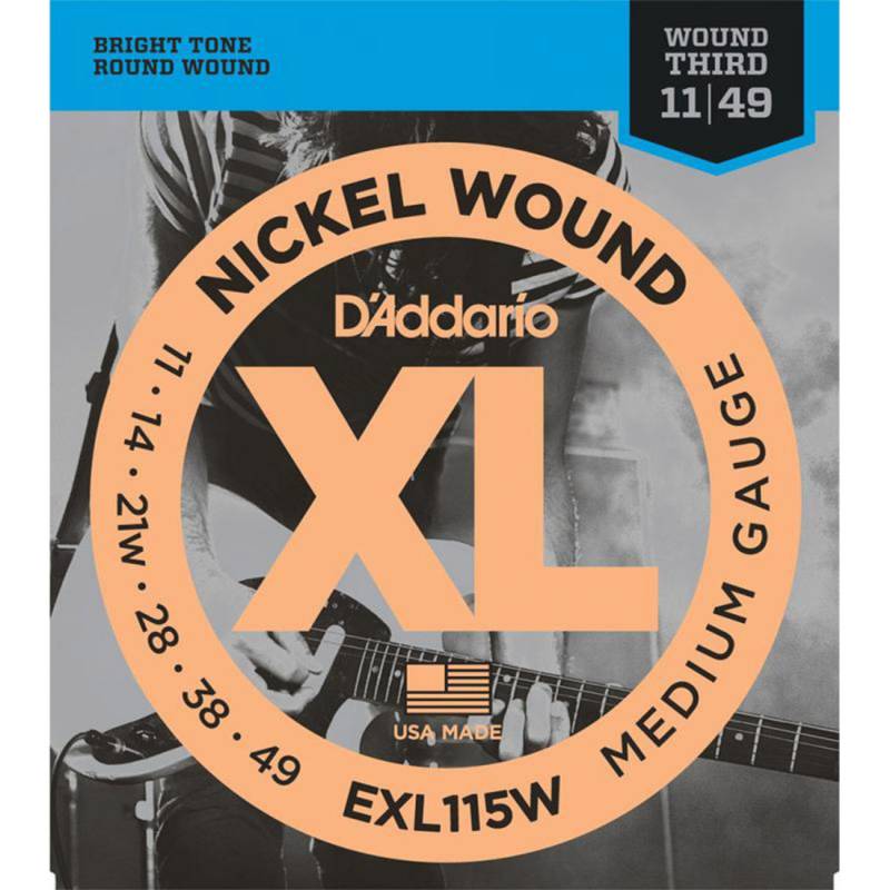 Струни для електрогітари D'Addario EXL115W Nickel Wound 3rd Medium/Blues-Jazz Rock 11/49