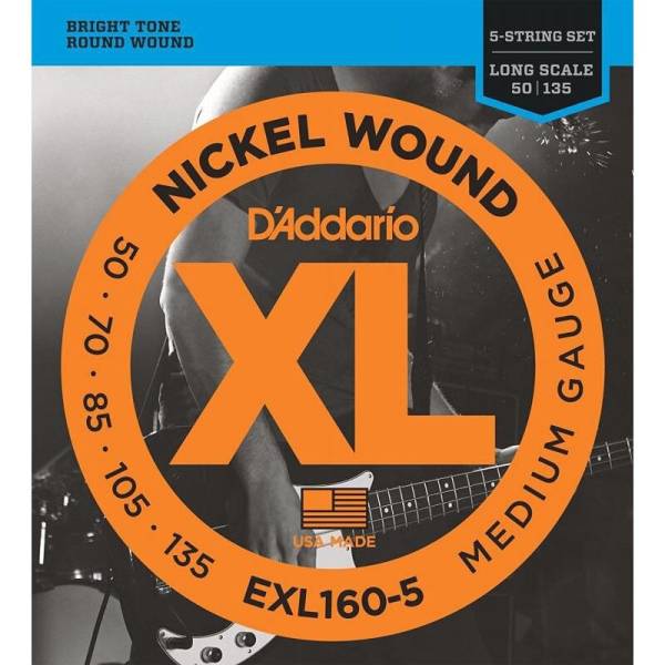 Струни для бас-гітари D'Addario EXL160-5 Nickel Wound Medium 5 Strings 50/135