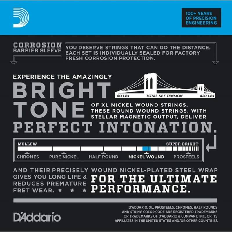 Струни для бас-гітари 2 Sets D'Addario EXL170-5TP Nickel Wound Regular Light 5-Strings Long Scale 45/130