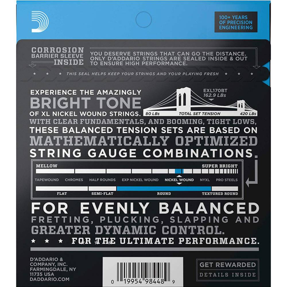 Струны для бас-гитары D'Addario EXL170BT Balanced Tension Nickel Wound Regular Light 45/107