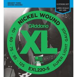 Струни для бас-гітари D'Addario EXL220-5 Nickel Wound Super Light 40/125