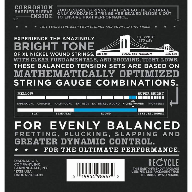 Струны для бас-гитары D’Addario EXL220BT Balanced Tension Nickel Wound Super Light 40/95
