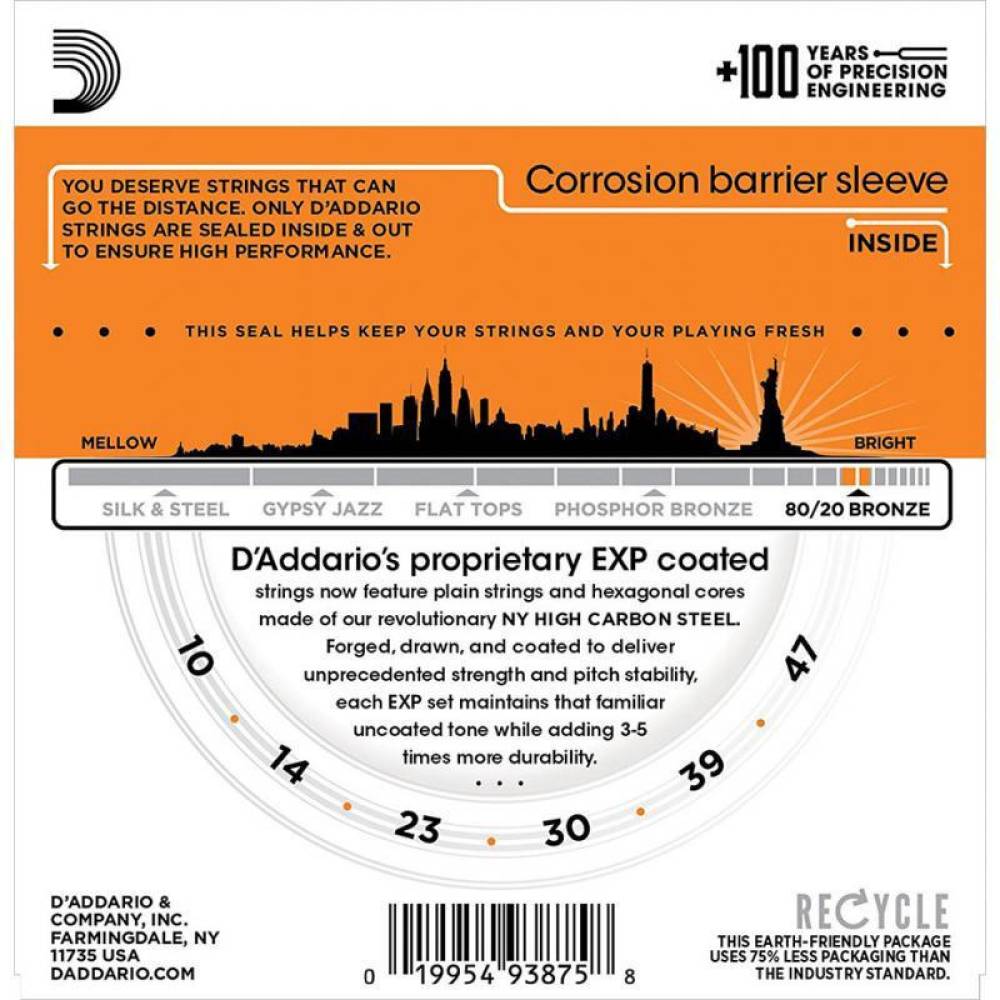 Струни для акустичної гітари D'Addario EXP10 80/20 Bronze Extra Light 10/47