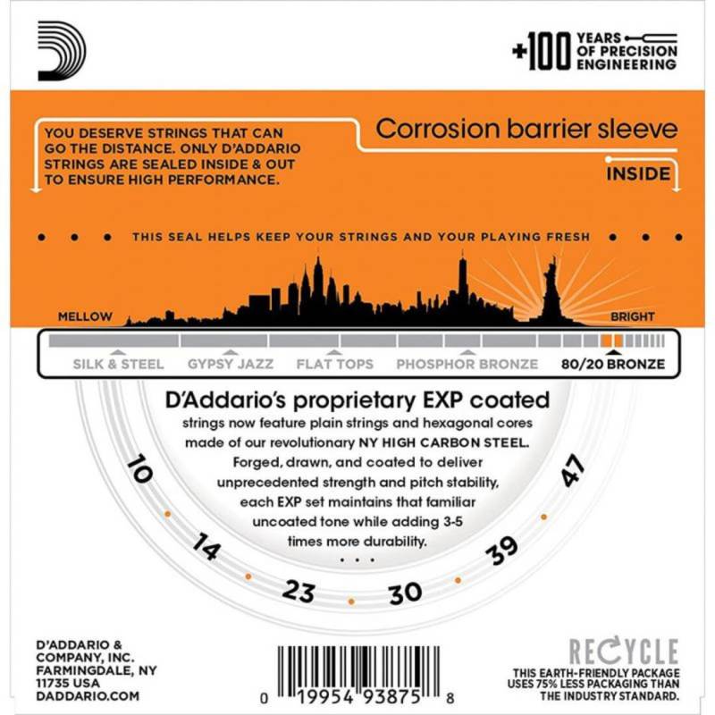 Струни для акустичної гітари D'Addario EXP10 80/20 Bronze Extra Light 10/47