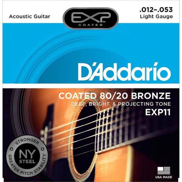 Струни для акустичної гітари D'Addario EXP11 80/20 Bronze Light 12/53