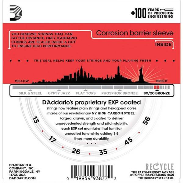 Струни для акустичної гітари D'Addario EXP12 80/20 Bronze Medium 13/56