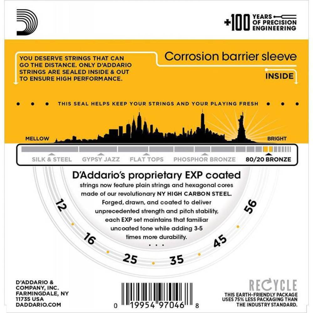 Струны для акустической гитары D'Addario EXP14 80/20 Bronze Light Top / Medium Bottom 12/56