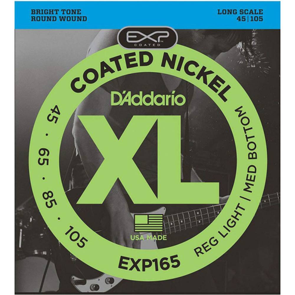 Струны для бас-гитары D'Addario EXP165 Coated Nickel Wound Bass Light Top/Medium Bottom Long Scale 45/105