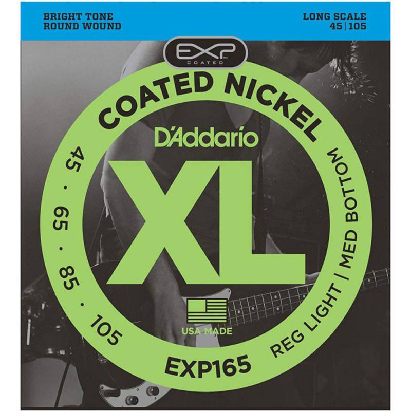 Струны для бас-гитары D'Addario EXP165 Coated Nickel Wound Bass Light Top/Medium Bottom Long Scale 45/105