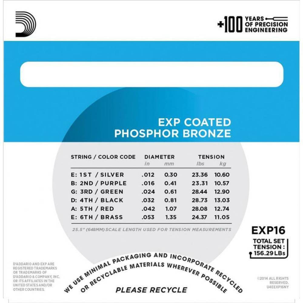 Струны для акустической гитары D'Addario EXP16 Phosphor Bronze Light 12/53