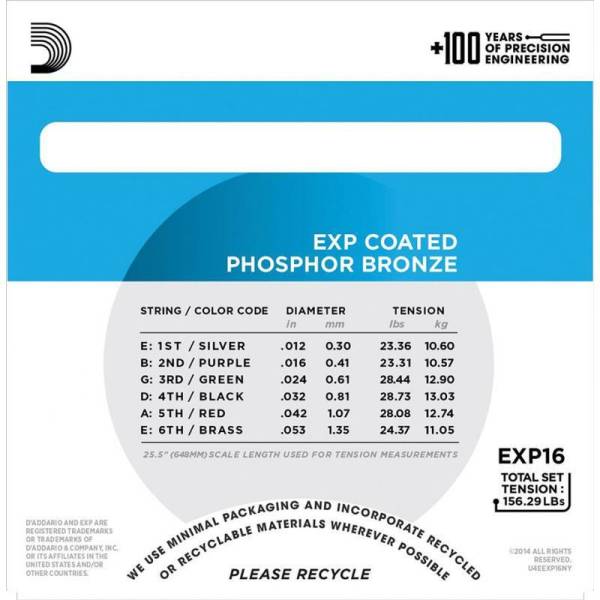 Струни для акустичної гітари D'Addario EXP16 Phosphor Bronze Light 12/53