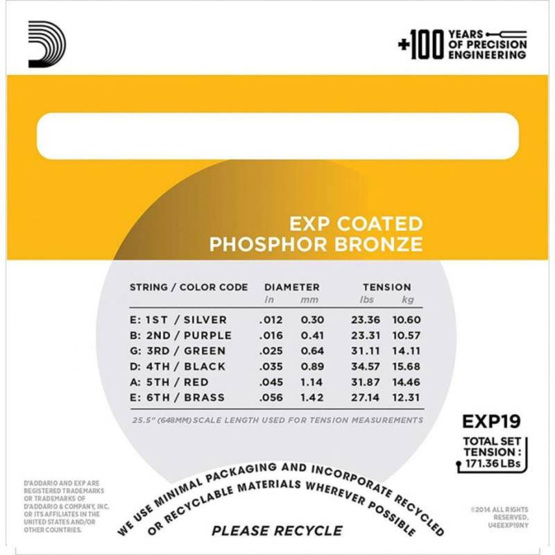 Струны для акустической гитары D'Addario EXP19 Phosphor Bronze Light Top / Medium Bottom 12/56