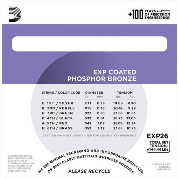 Струни для акустичної гітари D'Addario EXP26 Phosphor Bronze Custom Light 11/52