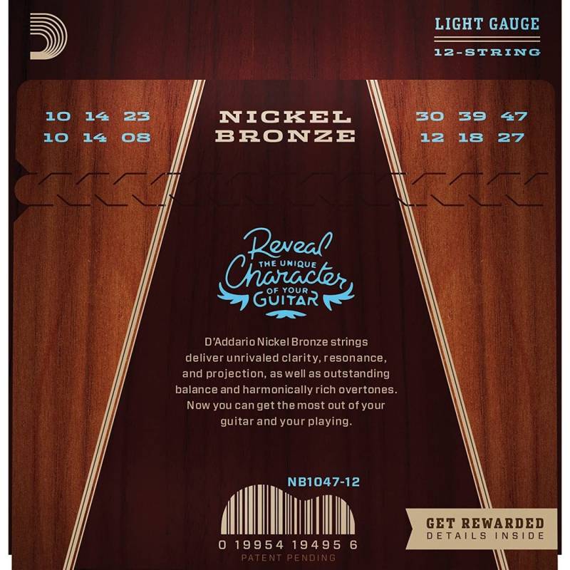 Струны для акустической гитары D'Addario NB1047-12 Nickel Bronze Light 10/47