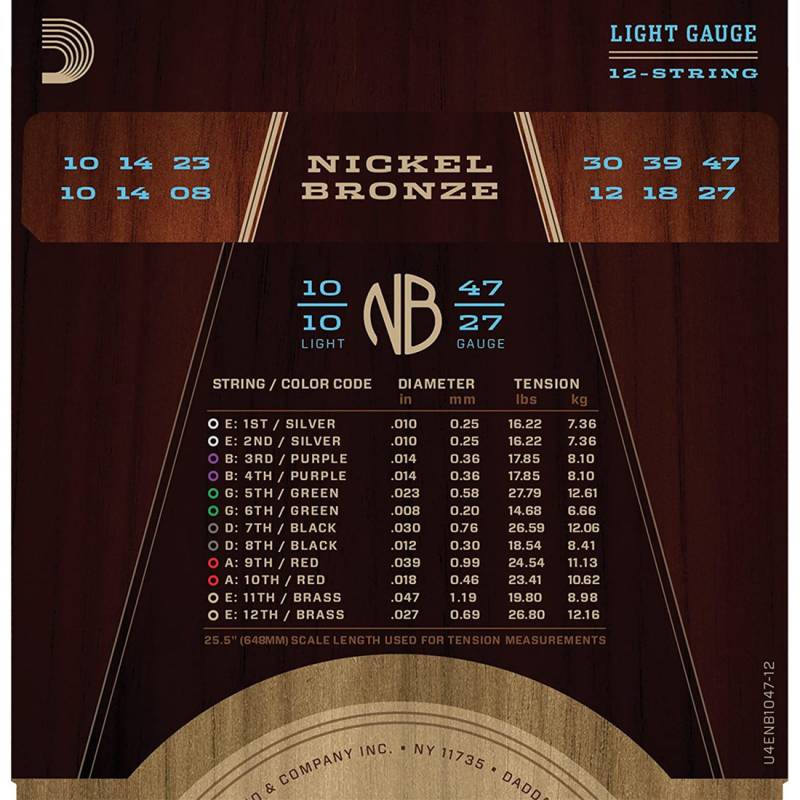 Струны для акустической гитары D'Addario NB1047-12 Nickel Bronze Light 10/47
