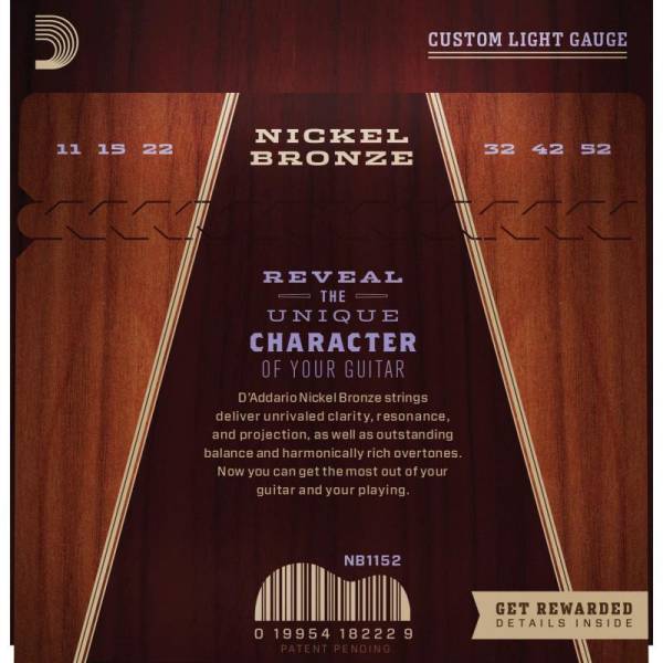 Струни для акустичної гітари D'Addario NB1152 Nickel Bronze Custom Light 11/52