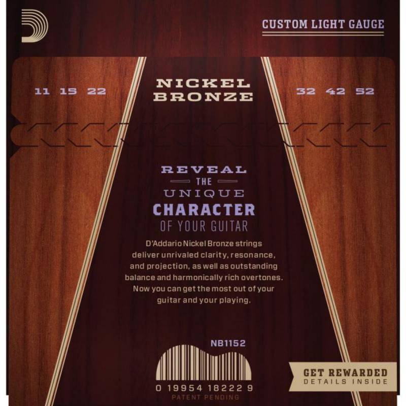 Струны для акустической гитары D'Addario NB1152 Nickel Bronze Custom Light 11/52