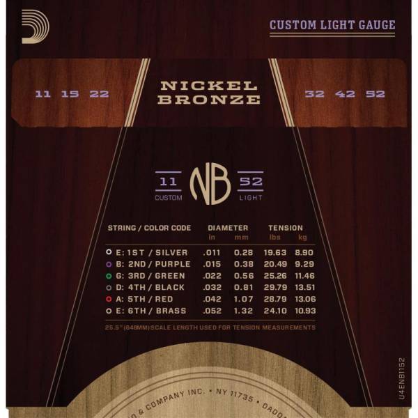 Струни для акустичної гітари D'Addario NB1152 Nickel Bronze Custom Light 11/52