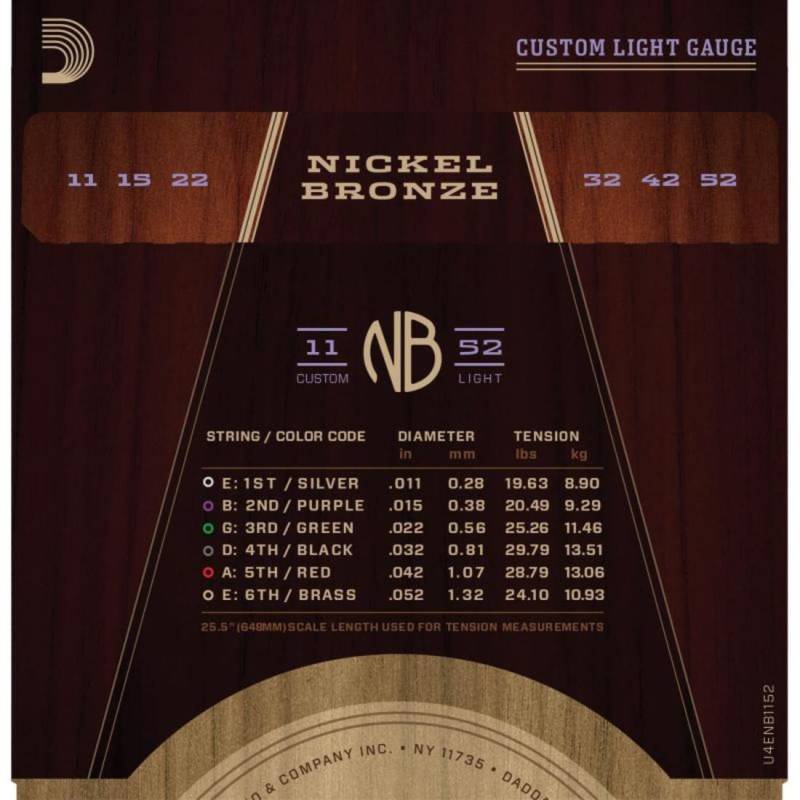 Струны для акустической гитары D'Addario NB1152 Nickel Bronze Custom Light 11/52