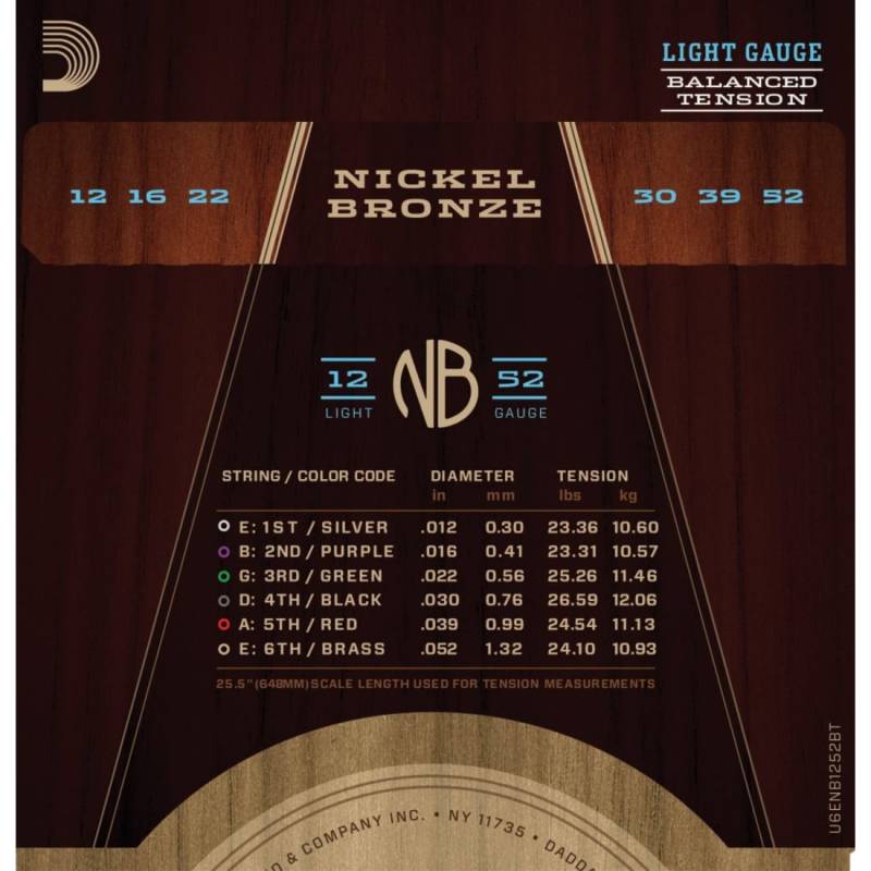 Струни для акустичної гітари D'Addario NB1252BT Nickel Bronze Balanced Tension Light 12/52