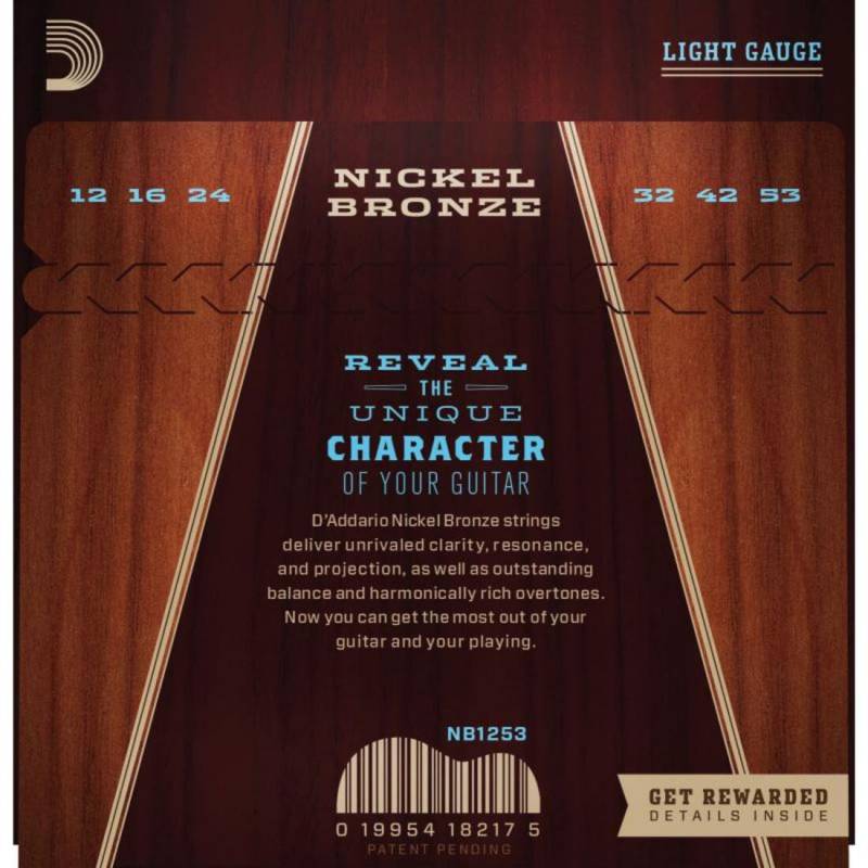 Струни для акустичної гітари D'Addario NB1253 Nickel Bronze Light 12/53