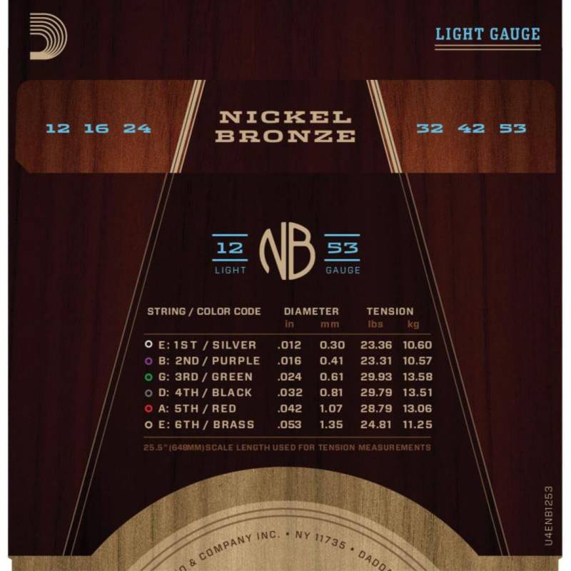 Струни для акустичної гітари D'Addario NB1253 Nickel Bronze Light 12/53