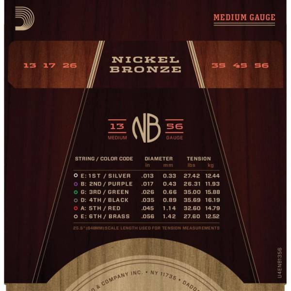 Струны для акустической гитары D'Addario NB1356 Nickel Bronze Medium 13/56