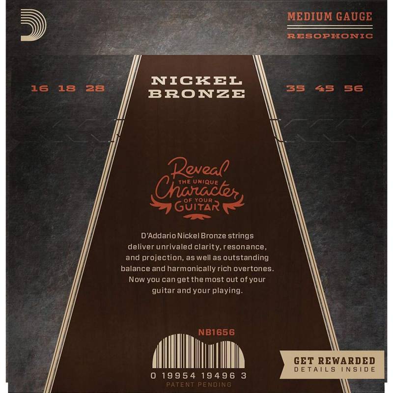 Струны для акустической гитары D'Addario NB1656 Nickel Bronze Medium Resonator 16/56