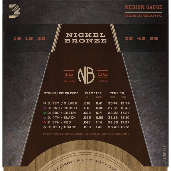 Струни для акустичної гітари D'Addario NB1656 Nickel Bronze Medium Resonator 16/56
