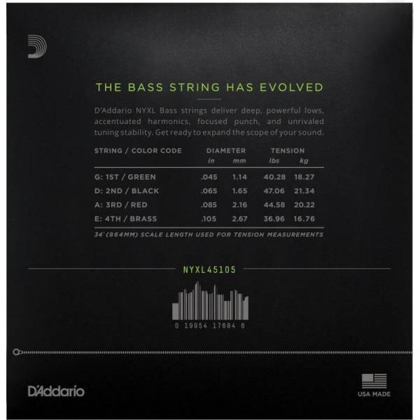 Струни для бас-гітари D'Addario NYXL45105 Long Scale Light Top Medium Bottom 45/105