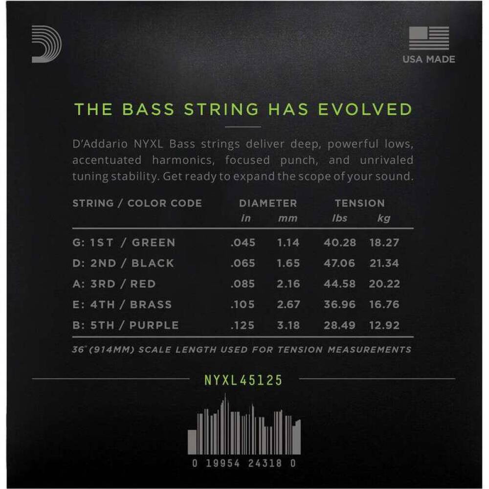 Струни для бас-гітари D'Addario NYXL45125 Nickel Wound Regular Light 5 Strings 45/125